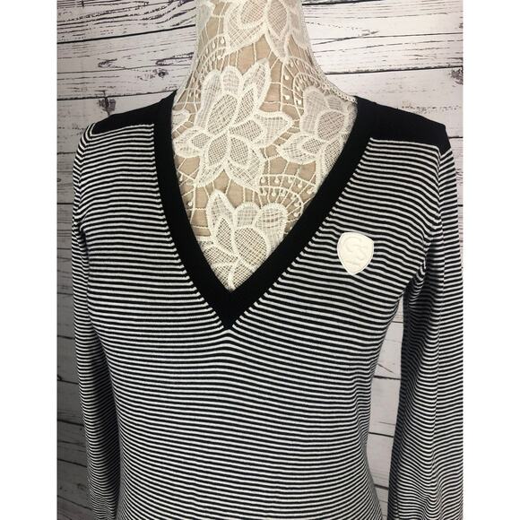 G - Star Raw V neck sweater striped black & white long fitted size large - Picture 4 of 12